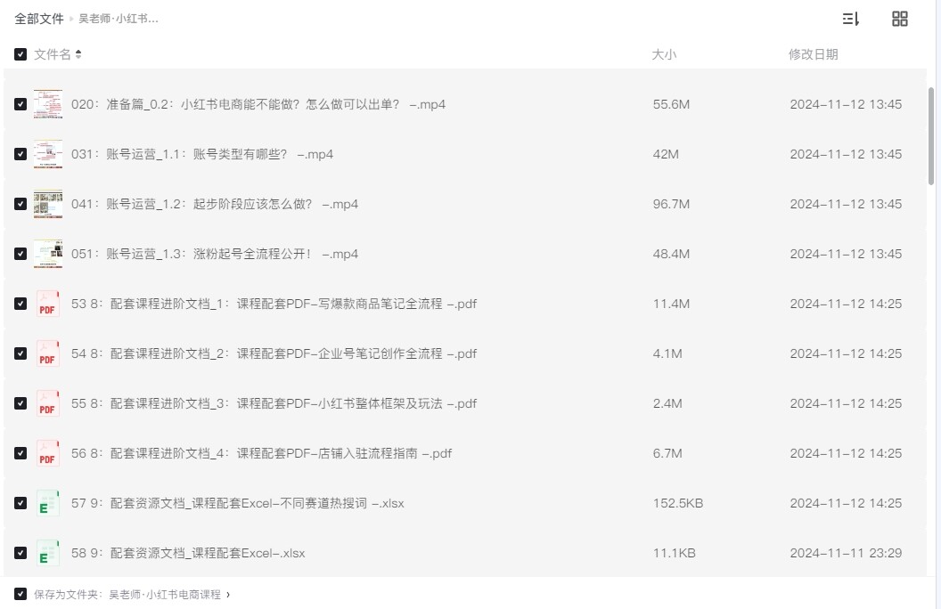 小红书电商课程+配套资料+配套工具