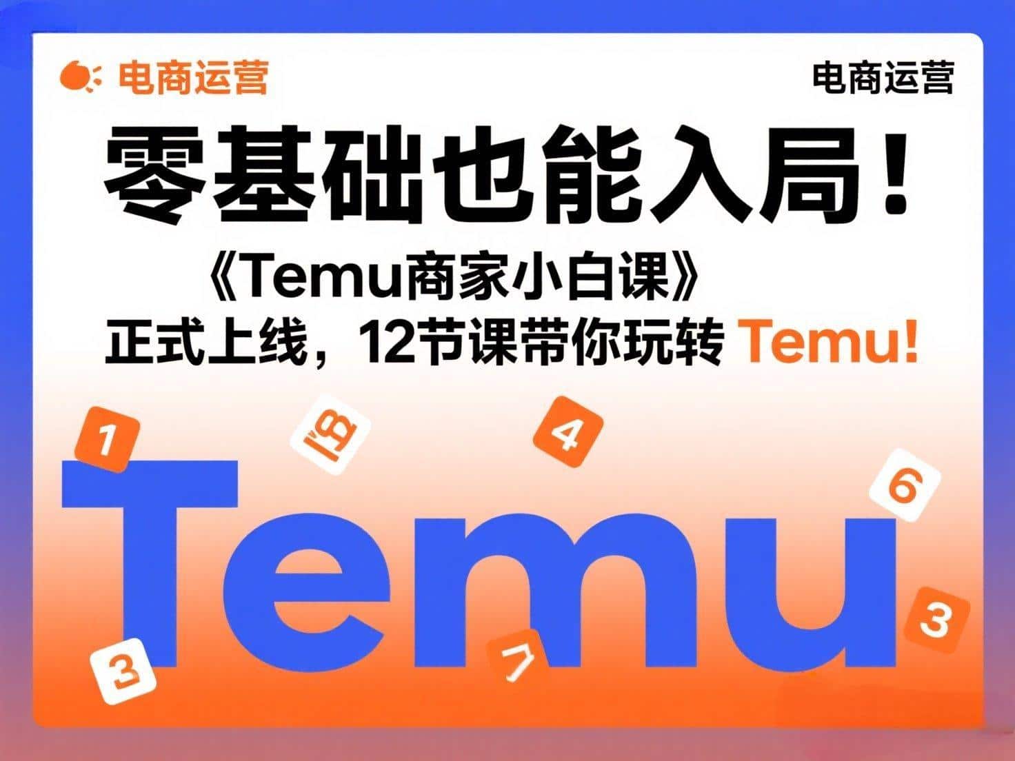 零基础也能入局！《Temu商家小白课》正式上线，12节课带你玩转Temu！